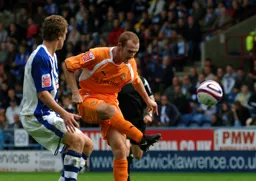 Drew Talbot attempts to control the ball