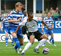 Calvin Andrew taking on the Doncaster defence