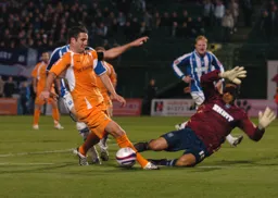 Chris Coyne taking on the keeper
