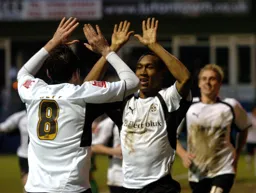 Calvin Andrew celebrates his goal with David Bell