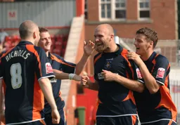 Sam Parkin is congratulated on the match winning goal