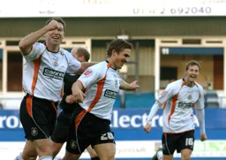Paul McVeigh is congratulated after netting the first goal