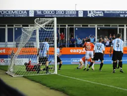 George Pilkington picks himself up after scoring Town`s first goal
