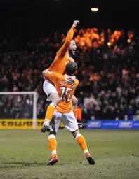 Fred Murray and Jake Howells celebrate after Howells had opened the scoring