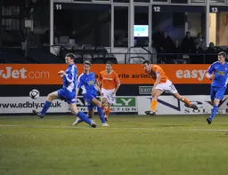 Simon Heslop has a shot at goal