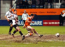 Tom Craddock scores the second goal from close range