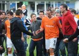 A dejected George Pilkington and Liam Hatch leave the pitch with promotion dreams shattered