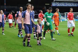 Luton come out for their 125th Anniversary game in their commemorative kit based on their original one in 1885