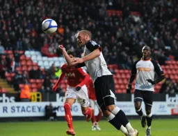 Andy Drury who scored both of our goals finishes with a rare header for the first