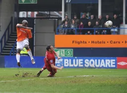 No goal for Lloyd Owusu but this effort went close