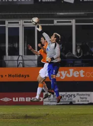 Zdenek Kroca fails to beat the Tamworth stand in goalkeeper required as they had no reserve keeper to cover a first half injury