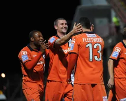 Tommy Wright thanks Stuart Fleetwood for his assist