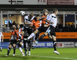 Janos Kovacs and Keith Keane attack a set piece situation