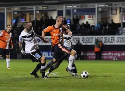 Keith Keane bursts forward into the penalty area
