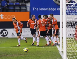 Celebrations after Aaron O`Connor scored his and Town`s second goal