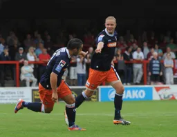 Stuart Fleetwood and Scott Rendell look happy after Fleetwood had opened the scoring