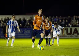 Scott Rendell steps up to the penalty spot score his and Town`s second goal