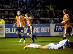 JJ O`Donnell joins Scott Rendell to celebrate the first goal