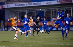 Stuart Fleetwood`s shot is blocked