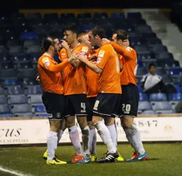 Celebrating Luke Rooney's goal