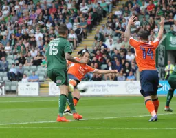 Danny Hylton scores the Town`s first goal on his debut