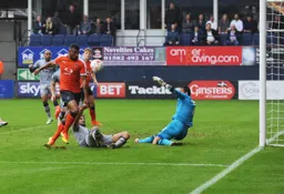 Isaac Vassell threatens the Grimsby goal