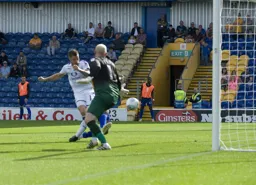 James Collins reduces the arrears with Town`s first goal