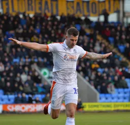 James Collins celebrates scoring his second and Luton's third