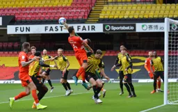Ben Foster claws the ball away from the head of Matt Pearson