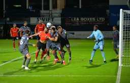 No eyes on the ball here as Matt Pearson goes in