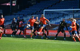 The massed ranks of the Watford defence keep Matt Pearson and Jordan Clark at bay