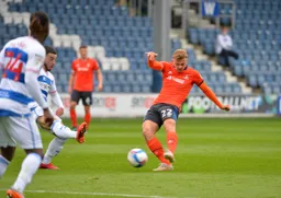 Kiernan Dewsbury-Hall lines up a shot at goal