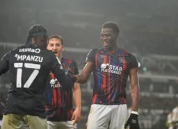 Pelly-Ruddock Mpanzu congratulating Elijah Adebayo on scoring yet another goal