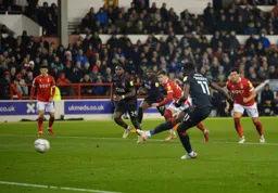 Elijah Adebayo has a chance to open the scoring