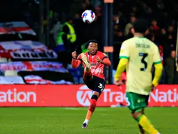 Gabriel Osho puts his foot through the ball