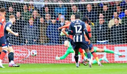 Gabriel Osho`s close range effort hits the back of the net