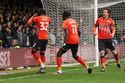 Gabriel Osho has scored the first goal and lets the visiting fans know about it