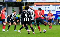 Elijah Adebayo with a shot on goal