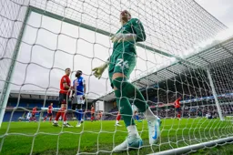 Unusual view of the goalmouth