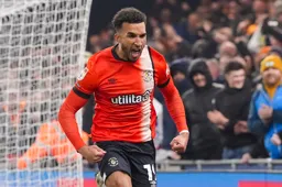 Jacob Brown after netting the Luton goal