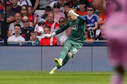 Thomas Kaminski smacks the ball downfield against his old club