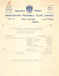 Halifax Town A 18.2.1933 Match Paperwork Correspondence