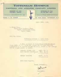Spurs A 5.4.1948 Match Correspondence