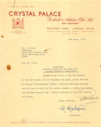 Crystal Palace A 1.4.1959 Match Correspondence
