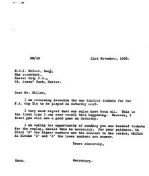 Exeter City A 26.11.1966 Travel Correspondence