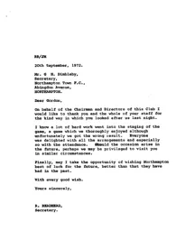 Birmingham City N 19.9.1972 Match Paperwork & Correspondence