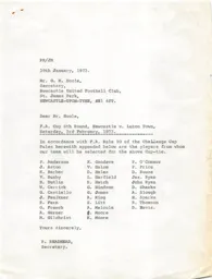 Newcastle United A 3.2.1973 Match Paperwork & Correspondence