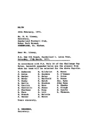 Sunderland A 17.3.1973 Teamsheet only