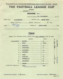 Darlington A 9.9.1975 Match Paperwork