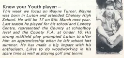 Wayne Turner Youth Player Profile Programme Article 1977
